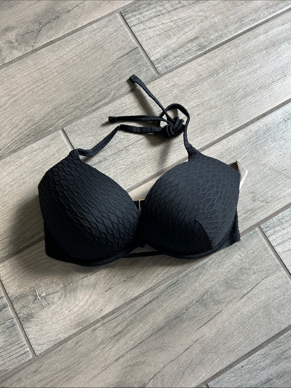 Victoria's Secret Black Textured Halter Bikini Top